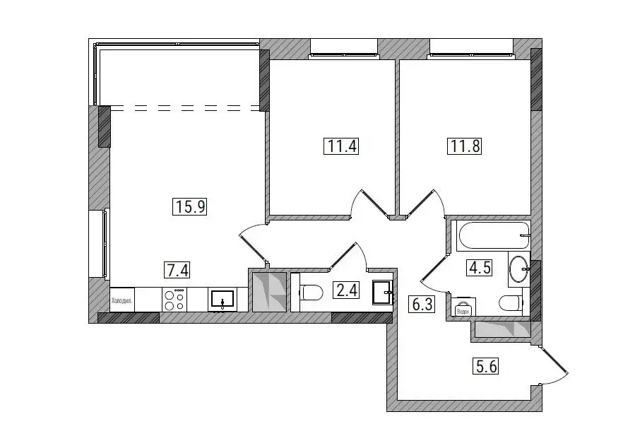 3-комнатная квартира: Киров, ЖК Видный (65.3 м) - Фото 1
