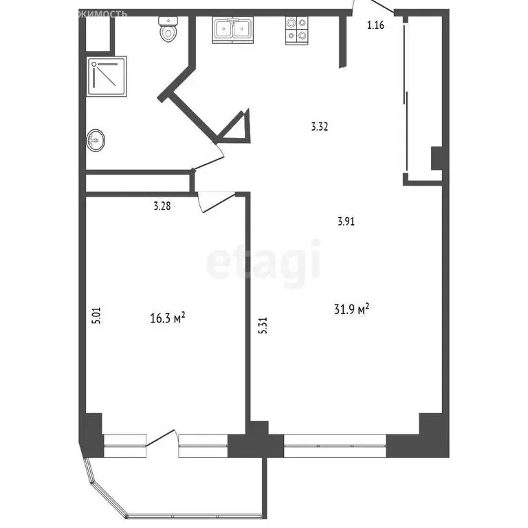 1-комнатная квартира: Москва, Борисовская улица, 1 (60 м) - Фото 1