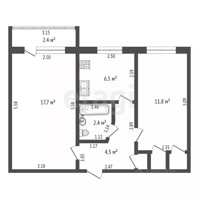 2-к кв. Краснодарский край, Анапа ул. Чехова, 2 (45.5 м) - Фото 2