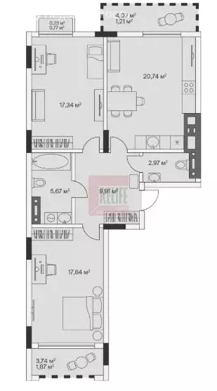 2-комнатная квартира: посёлок Малое Исаково, Первая улица, 1к3 (78 м) - Фото 1