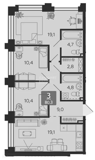 Продаётся 4-к квартира, 80.3 м - Фото 0