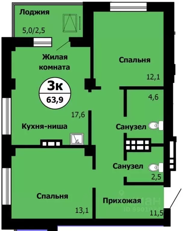 3-к кв. Красноярский край, Красноярск Лесопарковая ул., 43к1 (64.5 м) - Фото 0