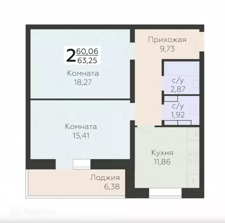 Продаётся 2-к квартира, 63.25 м - Фото 0