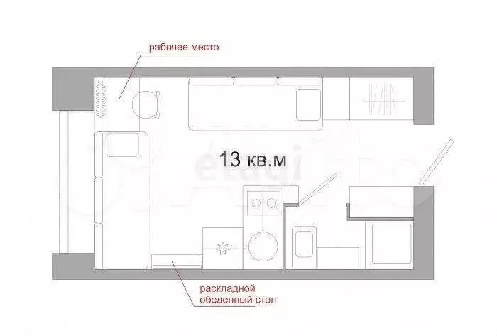 1-к. квартира, 13 м, 2/5 эт. - Фото 0