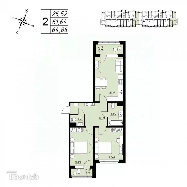 2-к кв. Тамбовская область, Тамбов Телецентр мкр, Строганов жилой ... - Фото 1