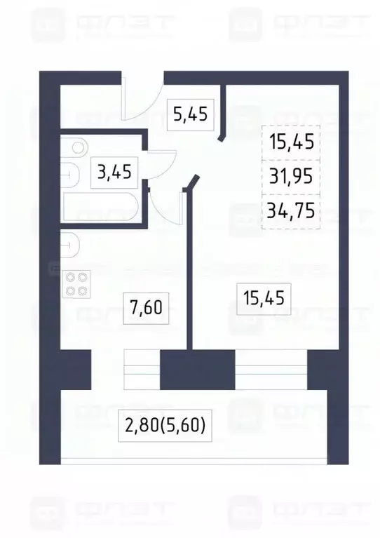 1-к кв. Татарстан, Казань ул. Лядова, 15 (33.0 м) - Фото 1