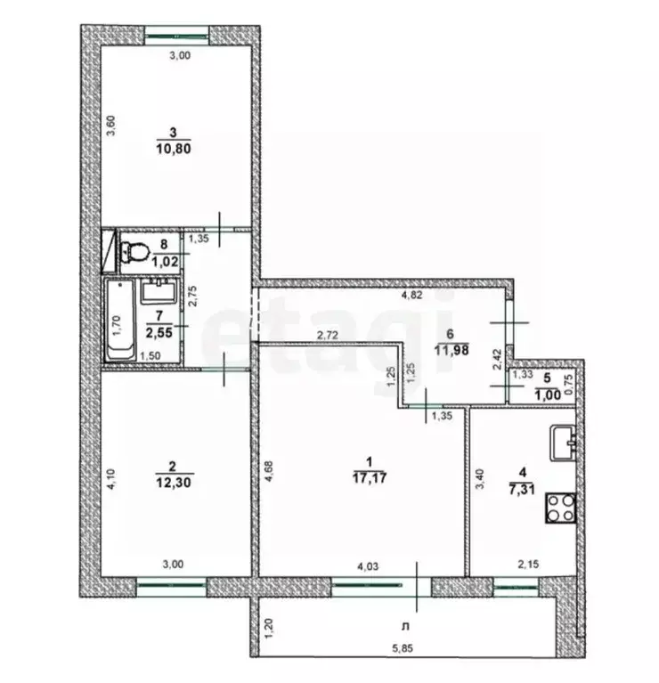 3-к кв. Ульяновская область, Ульяновск Жигулевская ул., 62 (64.1 м) - Фото 1