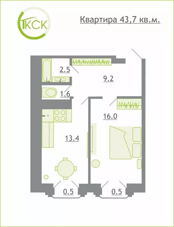 1-комнатная квартира: Смоленск, Отрадная улица, 1 (43.7 м) - Фото 1