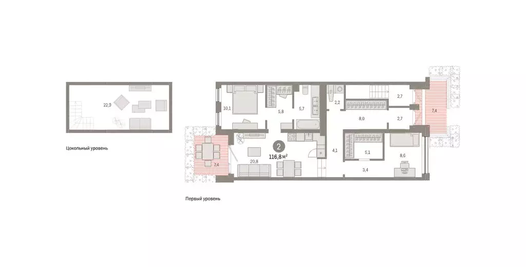 2-комнатная квартира: Тюмень, улица Павла Фитина, 3 (114.45 м) - Фото 2