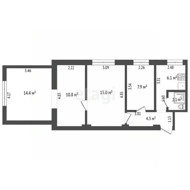 4-к кв. Ростовская область, Ростов-на-Дону Сулинский пер., 6 (60.6 м) - Фото 1