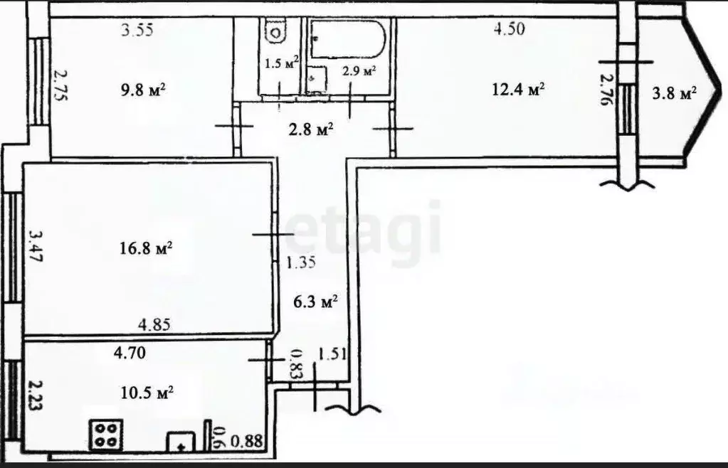 3-к кв. Тульская область, Тула ул. Вильямса, 16 (63.0 м) - Фото 1