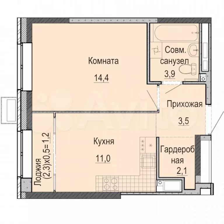 1-к. квартира, 34,9 м, 18/26 эт. - Фото 0