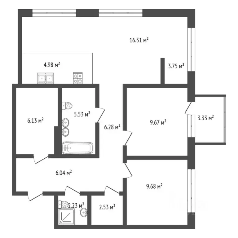 2-к кв. Тюменская область, Тюмень Причальная ул., 7 (73.3 м) - Фото 2
