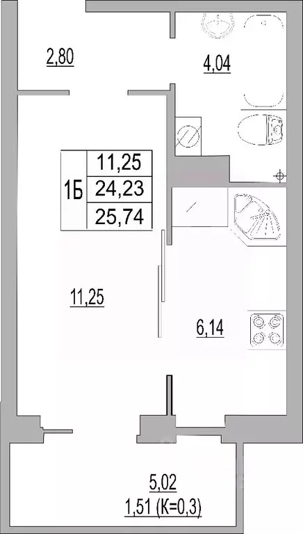 Студия Псковская область, Псков ул. Юности, 32 (25.74 м) - Фото 0