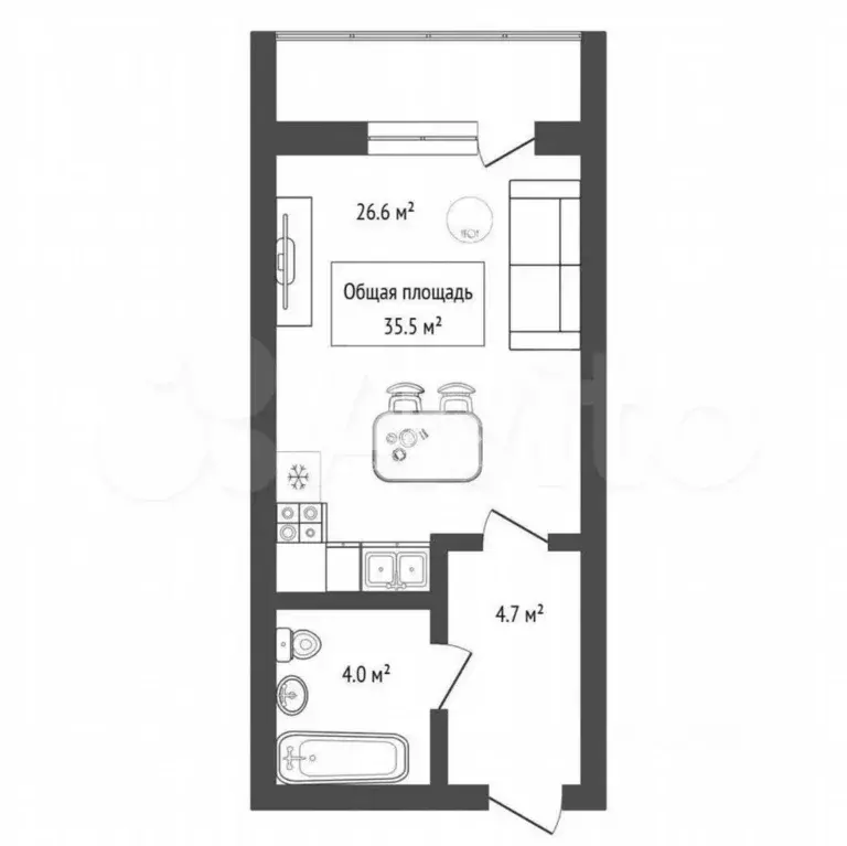 Студия Новосибирская область, Бердск Первомайская ул., 129 (35.5 м) - Фото 2