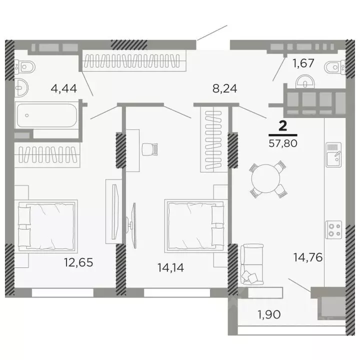 2-к кв. Рязанская область, Рязань Совхозная ул., 6 (57.8 м) - Фото 1