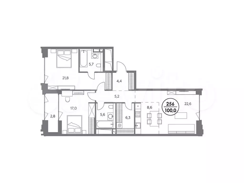 2-к. квартира, 100 м, 6/8 эт. - Фото 0