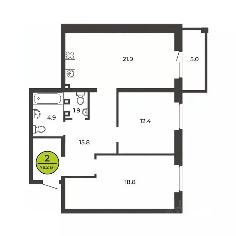 2-к кв. Брянская область, Брянск ул. Ильи Иванова, 3А (78.2 м) - Фото 1