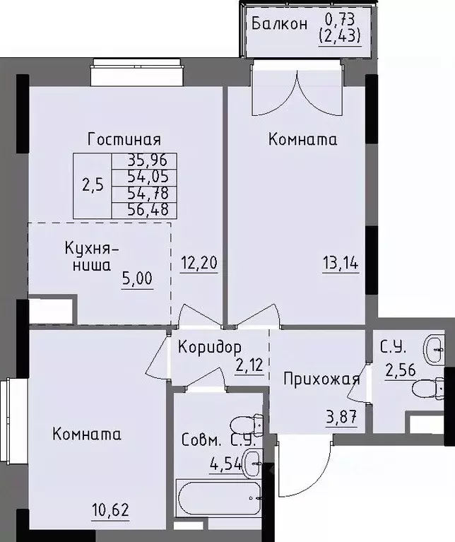 2-к кв. Удмуртия, Ижевск Строитель жилрайон, 4-й мкр,  (54.78 м) - Фото 0