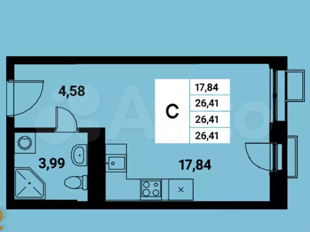 Квартира-студия, 26,5 м, 2/21 эт. - Фото 0
