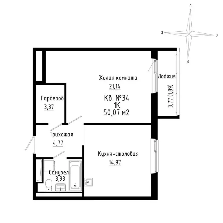 1-комнатная квартира: Новый, ЖК ДНС Сити (51.06 м) - Фото 0