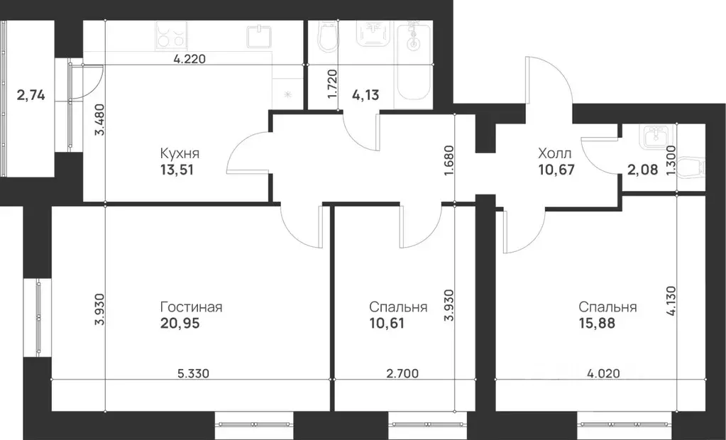 3-к кв. Тульская область, Тула Новая Тула мкр,  (80.57 м) - Фото 1