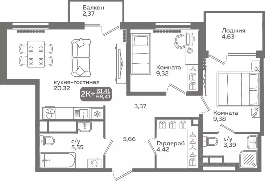 2-к кв. Тюменская область, Тюмень ул. Заполярная, 9/2 (61.41 м) - Фото 0