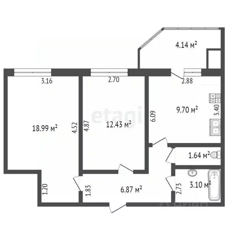 2-к кв. Московская область, Луховицы пер. Учебный, 5 (51.6 м) - Фото 2