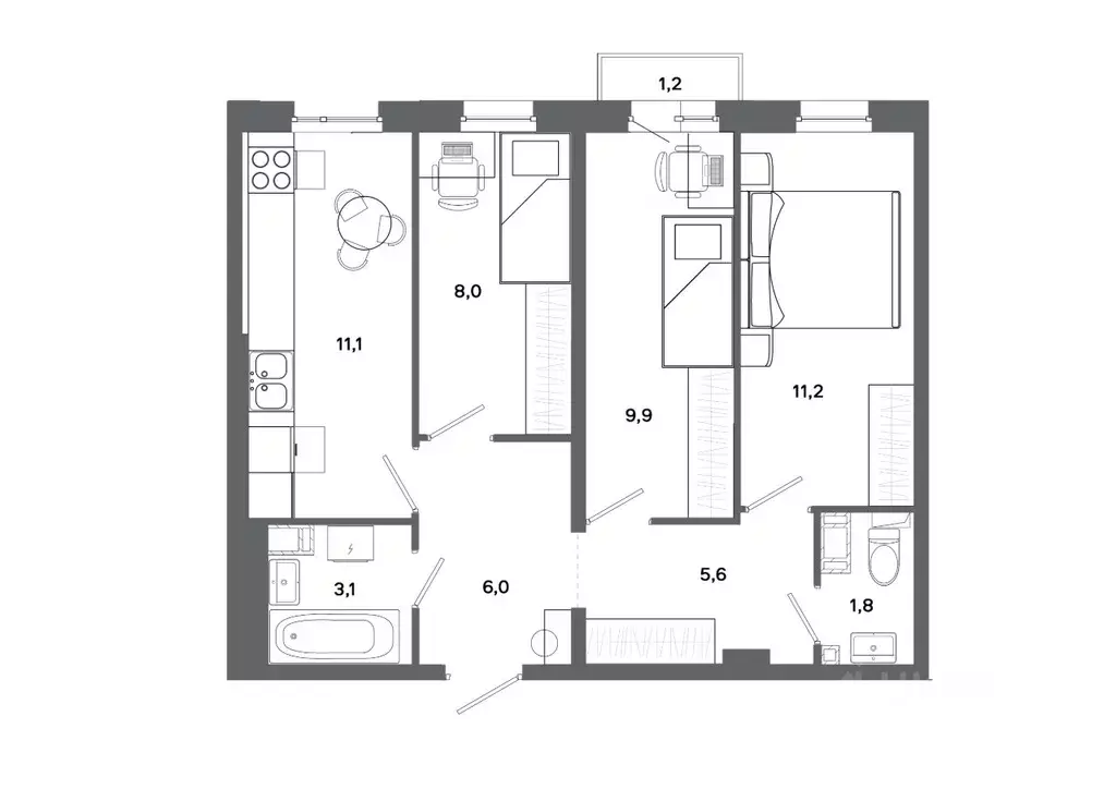 3-к кв. Ханты-Мансийский АО, Сургут 30А мкр,  (56.7 м) - Фото 0