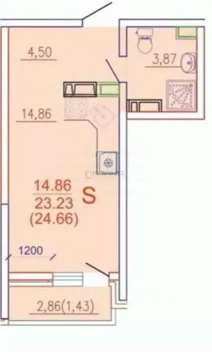Студия Краснодарский край, Краснодар ул. Евгении Жигуленко (24.0 м) - Фото 1