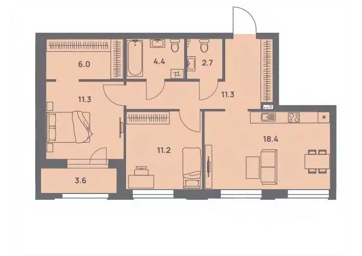 3-к кв. Пермский край, Пермь Трамвайная ул., 27 (66.8 м) - Фото 1