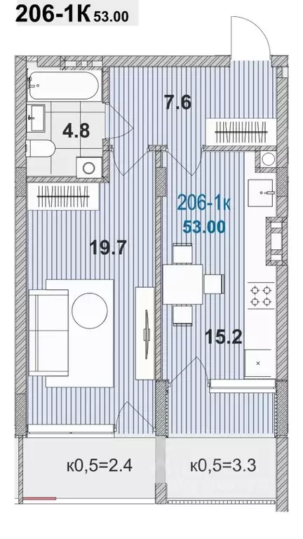 1-к кв. Калининградская область, Зеленоградск ул. Гагарина, 87 (53.0 ... - Фото 1