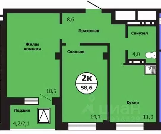 2-к кв. Красноярский край, Красноярск ул. Лесников, 51Б (58.6 м) - Фото 0