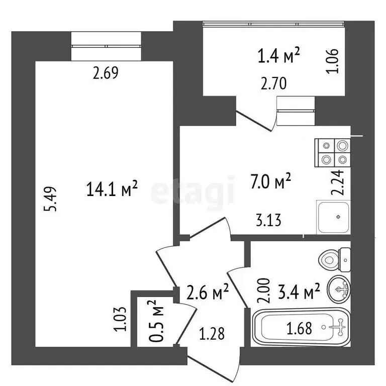 1-комнатная квартира: Альметьевск, улица Маяковского, 51 (27 м) - Фото 1