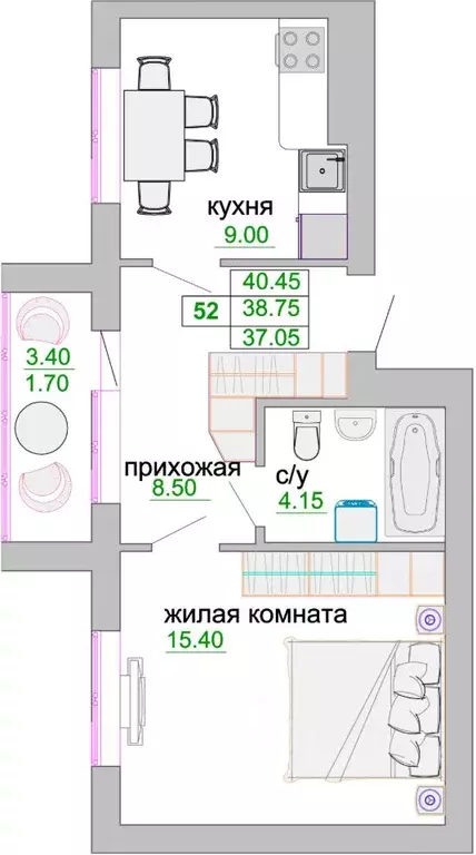 1-к кв. Калининградская область, Зеленоградск ул. Тургенева, 16А (39.5 ... - Фото 0