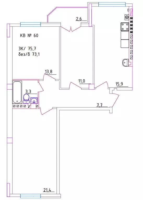 3-комнатная квартира: Шахты, переулок Бродского, 8 (75.7 м) - Фото 1