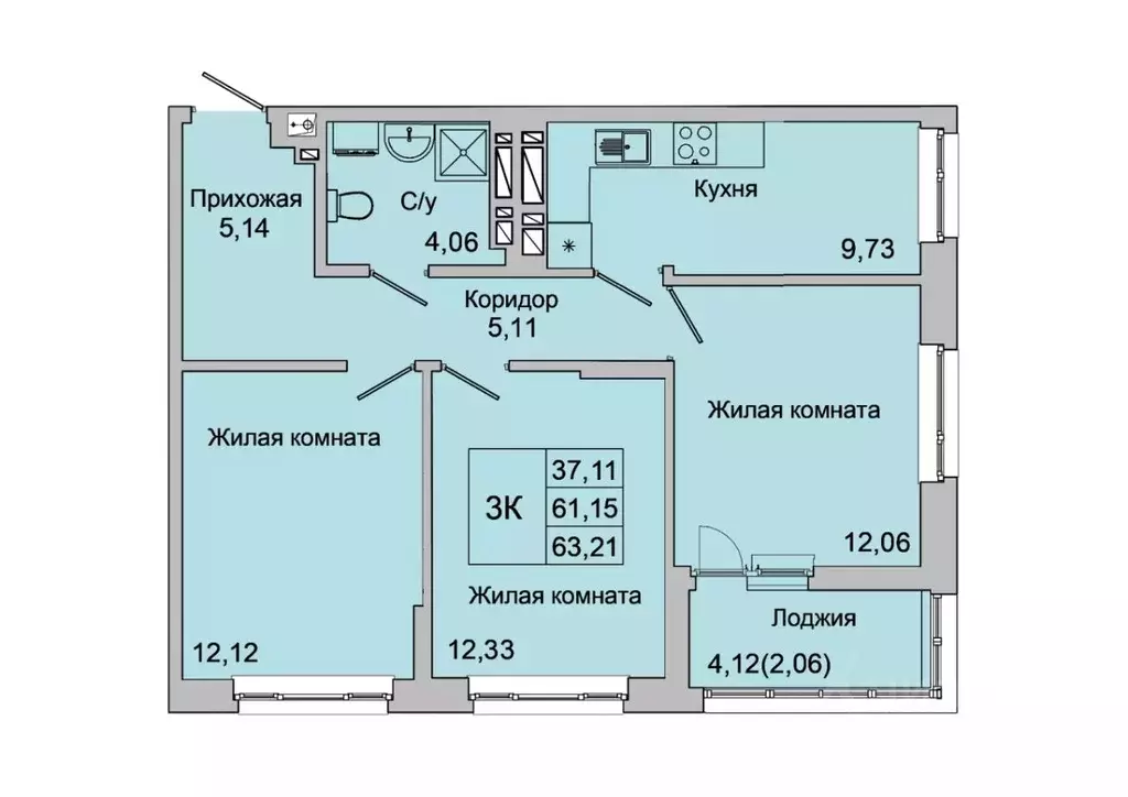3-к кв. Ростовская область, Батайск ул. Булгакова, 11 (63.21 м) - Фото 0