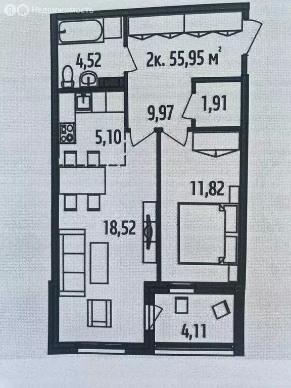 2-комнатная квартира: Петрозаводск, улица Ригачина, 40 (55.95 м) - Фото 0