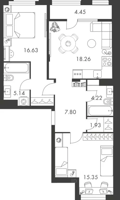 2-к кв. Тульская область, Тула ул. Карпова, 103А (73.78 м) - Фото 0