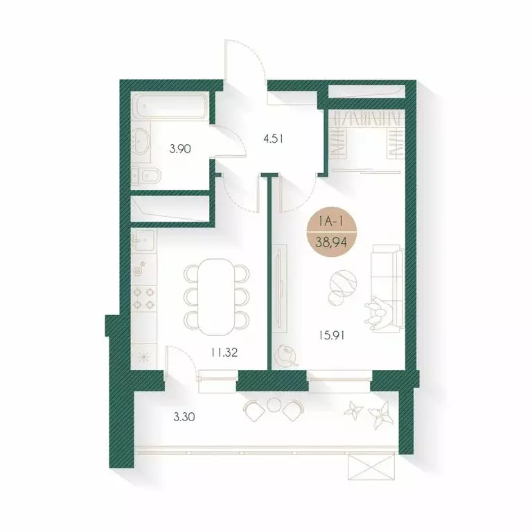 1-комнатная квартира: Казань, улица Родины, 20/4 (38.94 м) - Фото 1