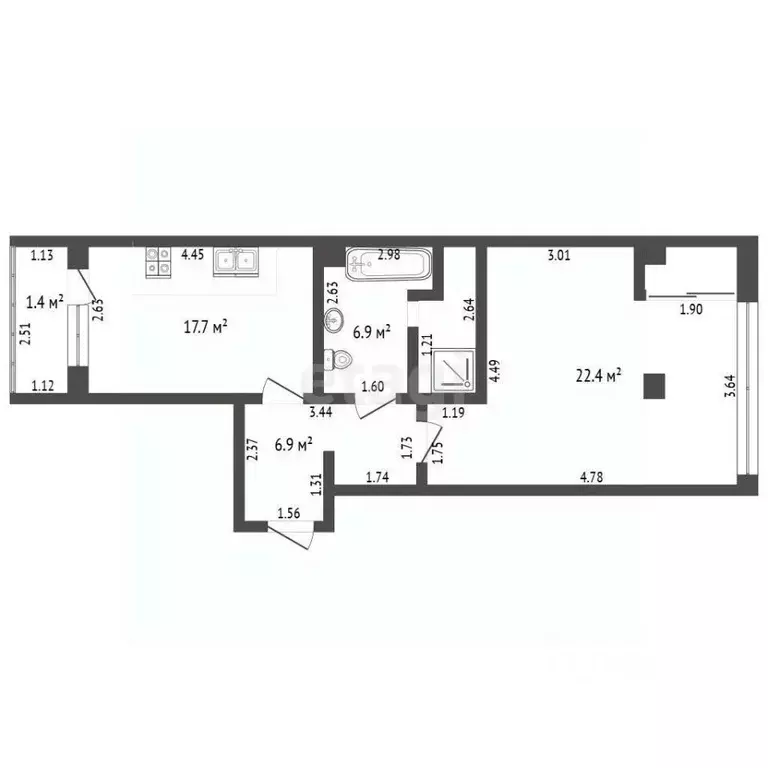 1-к кв. Севастополь ул. Челнокова, 29к1 (48.0 м) - Фото 2