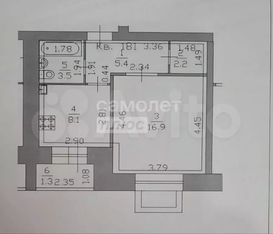 1-к. квартира, 36,1 м, 1/9 эт. - Фото 0