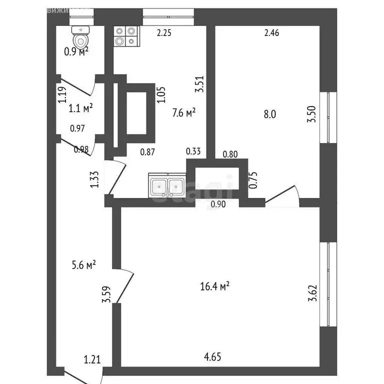 2-комнатная квартира: Харовск, улица Пушкина, 2 (40 м) - Фото 0