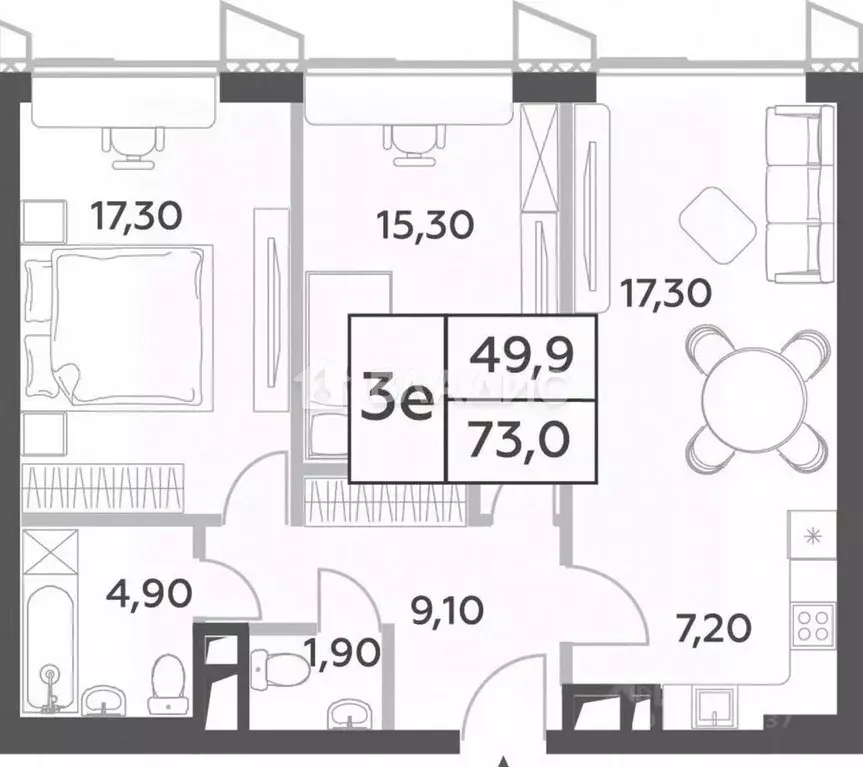 2-к кв. Москва просп. Генерала Дорохова, 49вл1 (73.0 м) - Фото 2