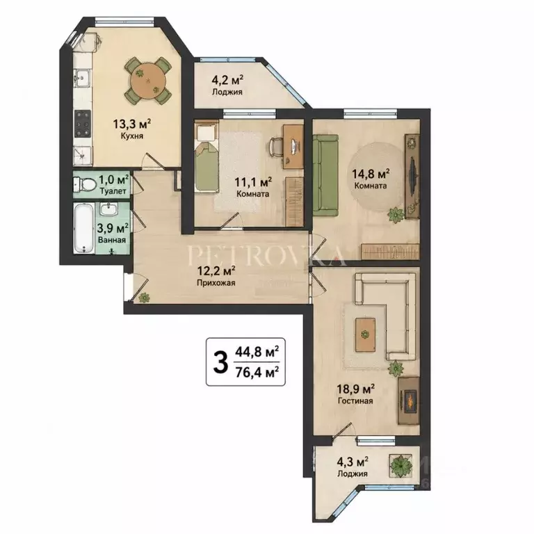 3-к кв. Москва Фестивальная ул., 22К4 (80.4 м) - Фото 2