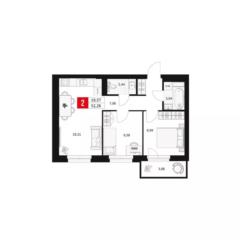 2-к кв. Башкортостан, Уфа ул. Большая Московская, 11 (52.26 м) - Фото 1