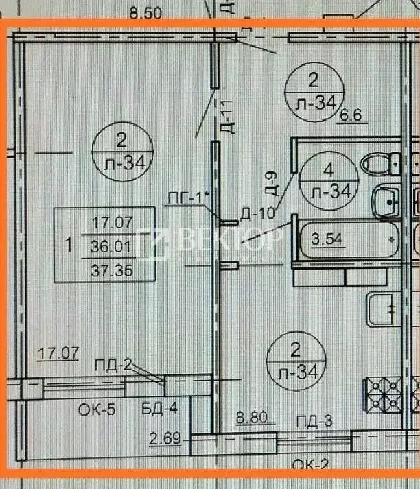 1-к кв. Костромская область, Кострома ул. Даремская, 1 (36.1 м) - Фото 2