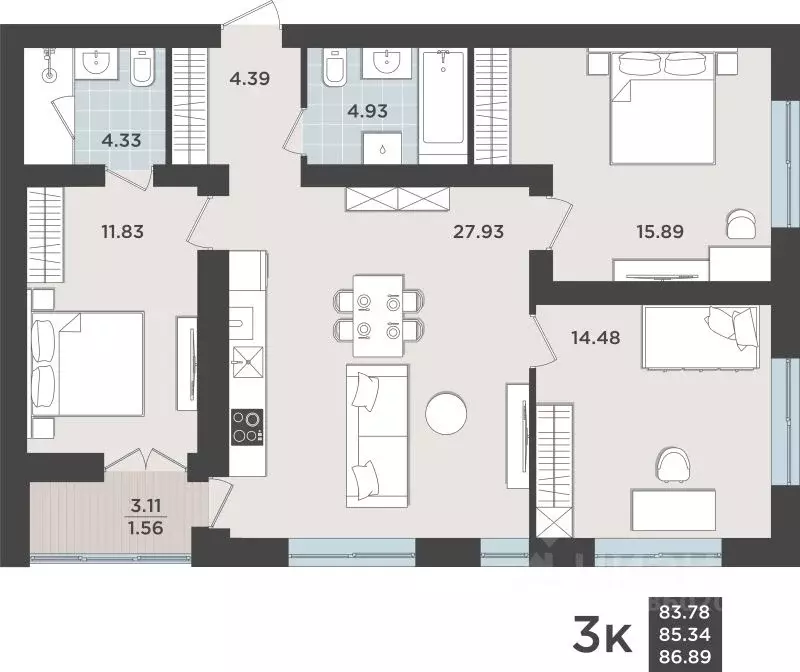 3-к кв. Калининградская область, Калининград Невский Парк жилой ... - Фото 1