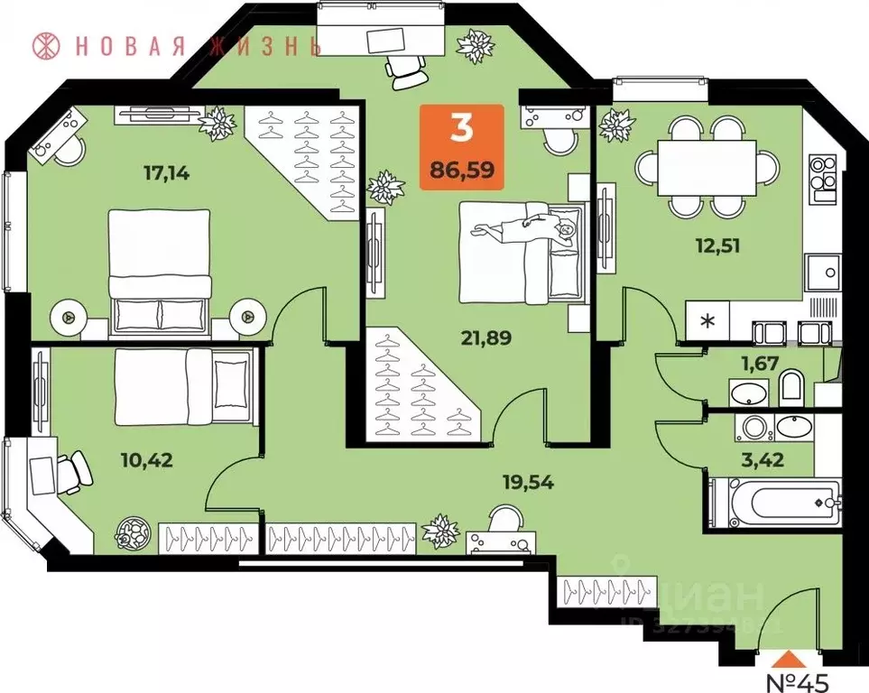 3-к кв. Самарская область, Самара просп. Карла Маркса, 231Б (85.5 м) - Фото 1