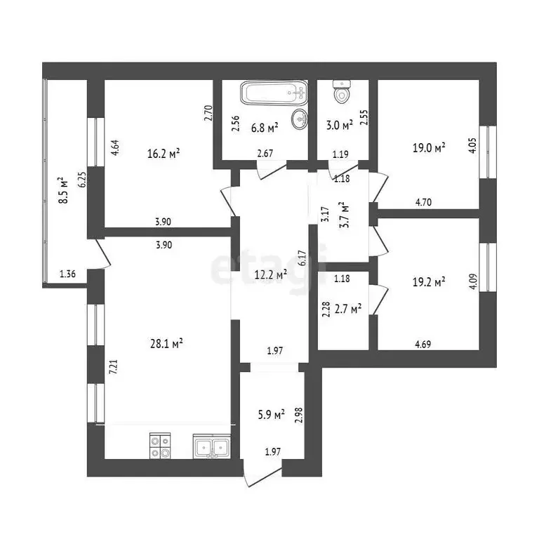 3-комнатная квартира: Тюмень, улица Николая Семёнова, 19 (116.8 м) - Фото 1